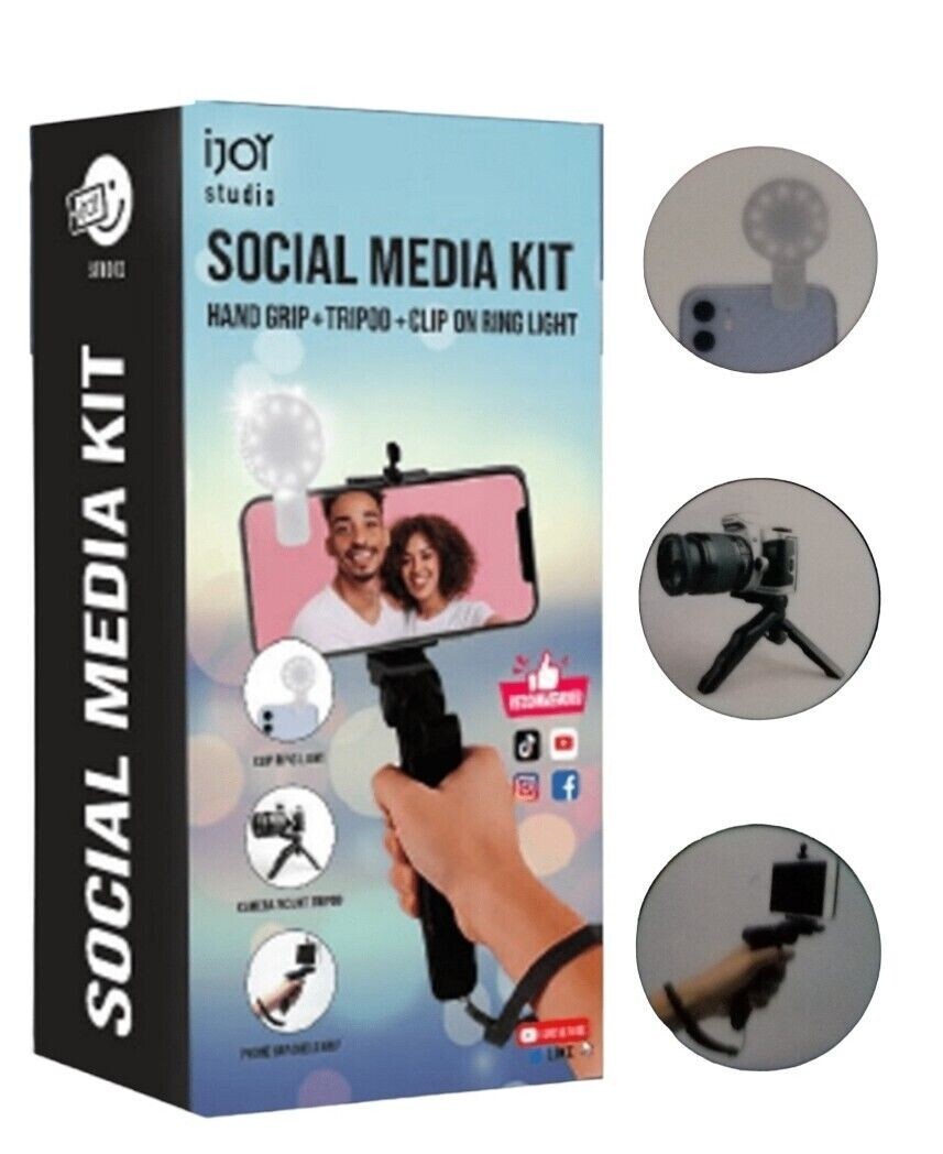iJoy Studio Social Media Kit (3 in 1) Phone Clip + Tripod + Clip on Ring Light