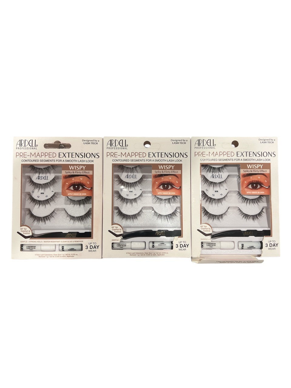 3 Pack - Ardell Pre-Mapped Eyelash Extensions Kit - False Lashes Wispy, Black