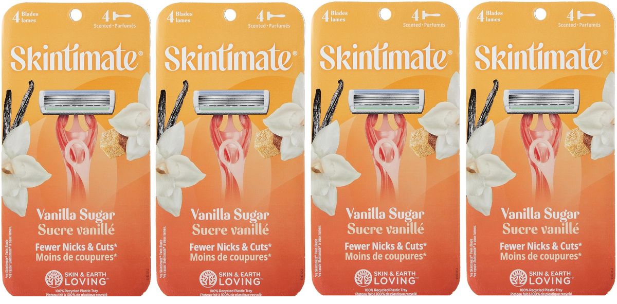 (4 Pack) Skintimate Vanilla Sugar Women's 4 Blade Scented Disposable Razors