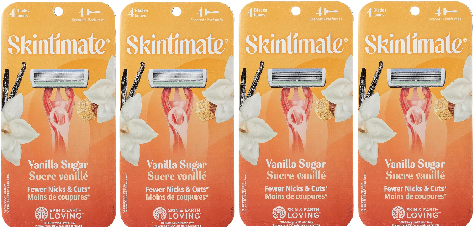 (4 Pack) Skintimate Vanilla Sugar Women's 4 Blade Scented Disposable Razors