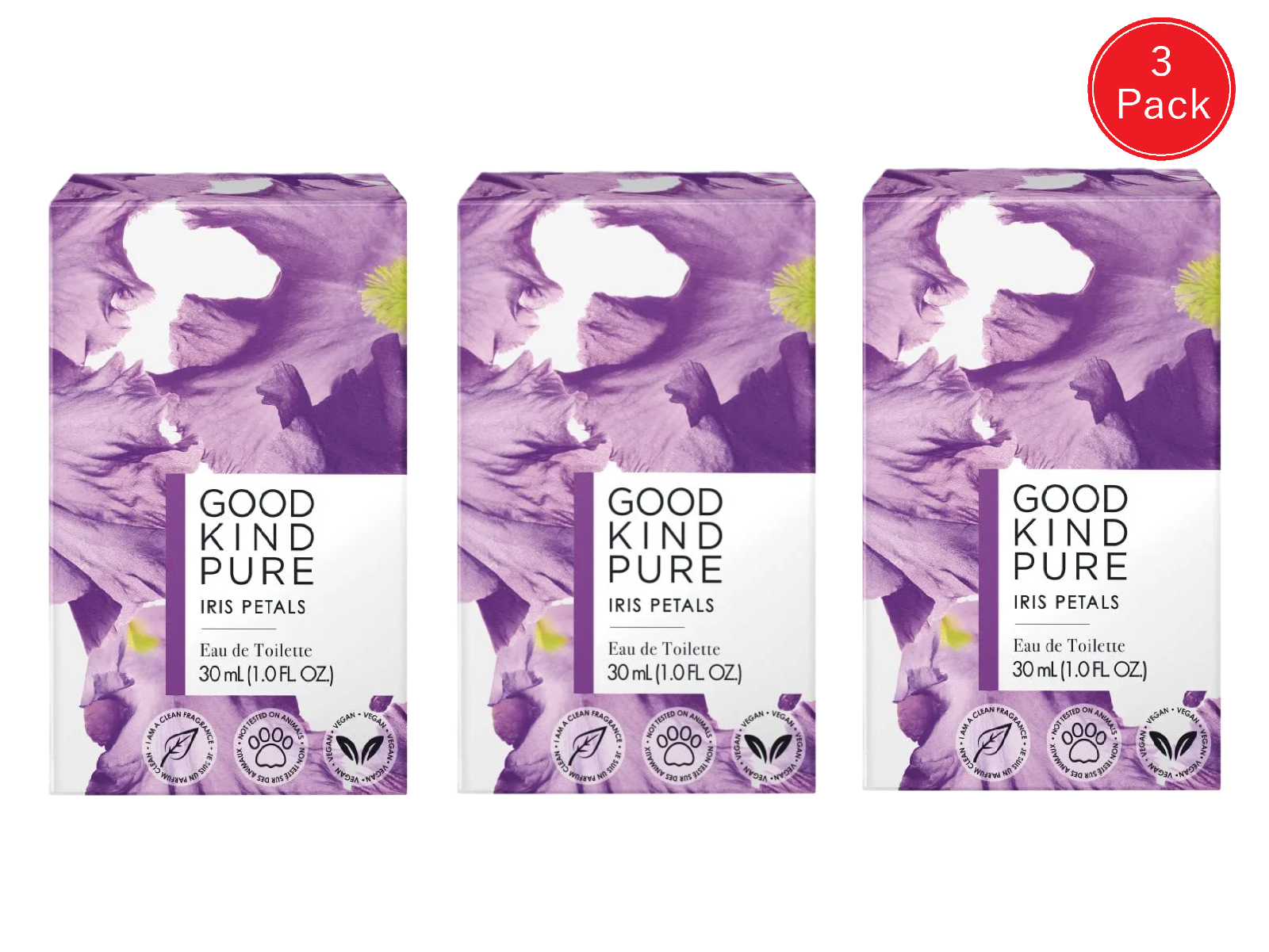 (3) Good Kind Pure Iris Petals by Coty, 1 oz EDT Spray for Women