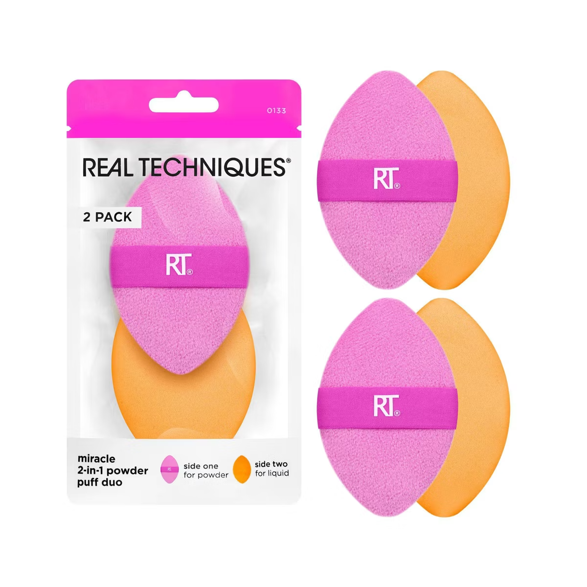 RT Real Techniques Miracle 2-In-1 Powder Puff Duo 2 Sides 2 In Pack *SEALED*