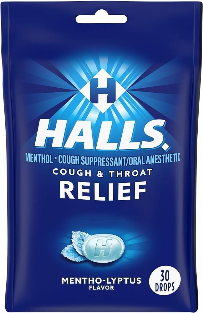(3 Pack) Halls Cough &amp; Throat Drops, Cooling Menthol, 30 Drops Each
