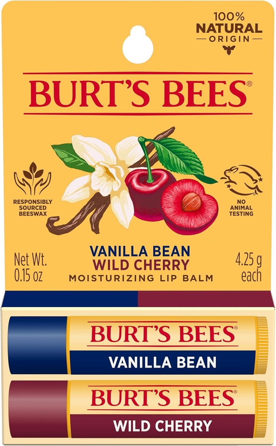 Vanilla Bean And Wild Cherry Lip Balm Blister Box  0.15 Oz By Burts Bees