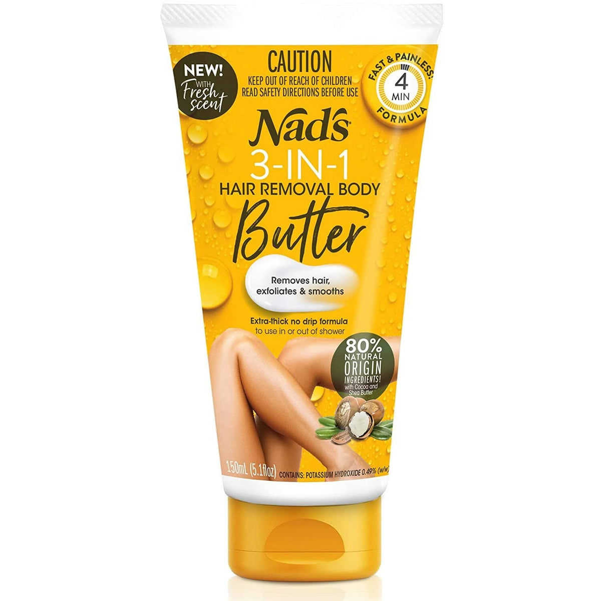 Nad's 3 in 1 Hair Removal Body Butter, Removes Hair, exfoliates &amp; smooths, 5.1 floz