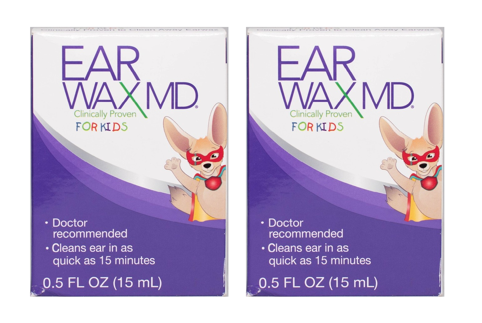 (2 Pack) Eosera Ear Wax MD For Kids 15 Minute Cleaning Kit 0.5 fl oz