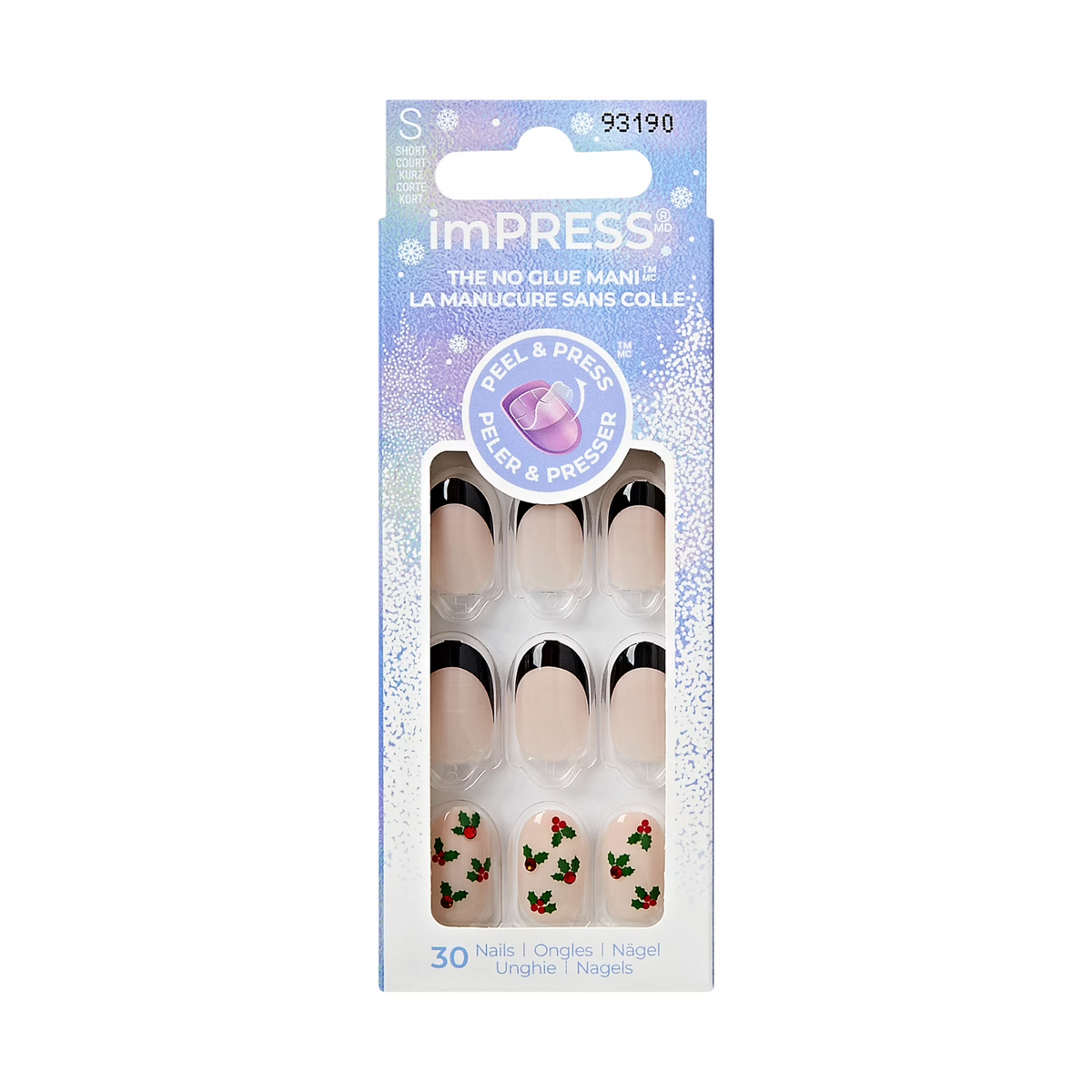 KISS imPRESS Holiday Press on Nails, Soft Glowing Snow, Beige, Short Oval, 30 ct