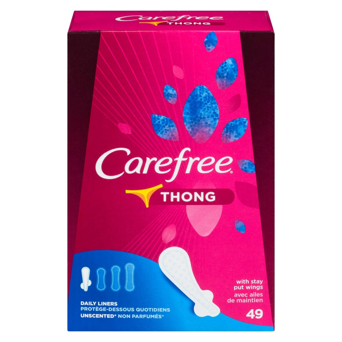 Carefree Thong Pantiliners with Wings, Unscented, 49 Ct *NEW*