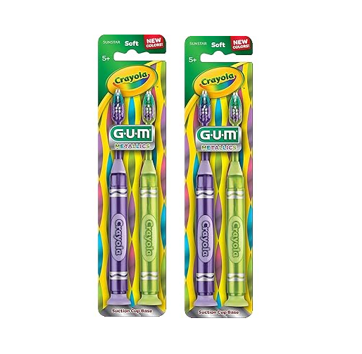 (Lot of 2) Metallic Crayola Toothbrushes - Soft Bristles Suction Cup Base