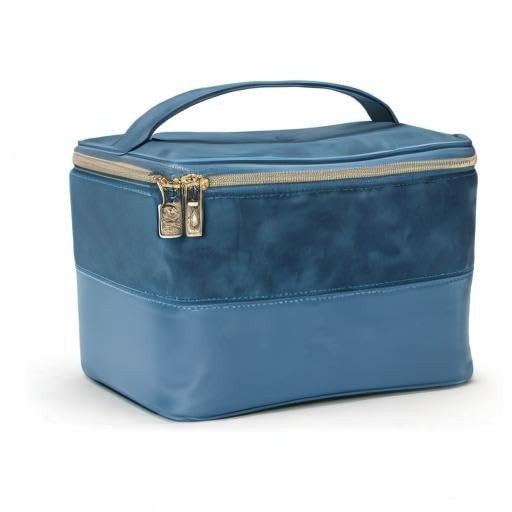 Scunci Travel Makeup Bag, Large Toiletry and Cosmetic Bag, Blue Suede-Like