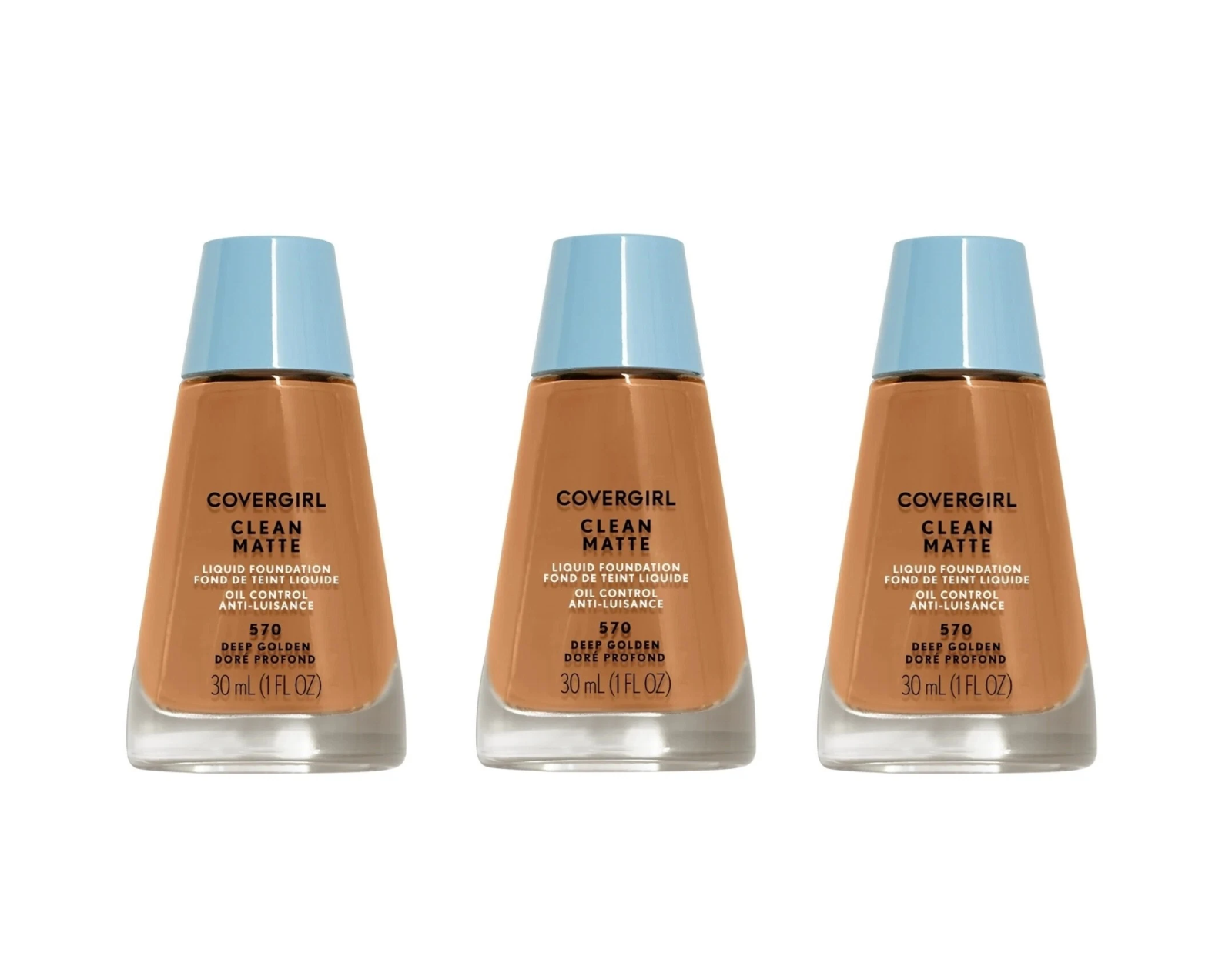 (3 Pack) Covergirl Clean Matte Liquid Foundation, Oil Control #570 Deep Golden