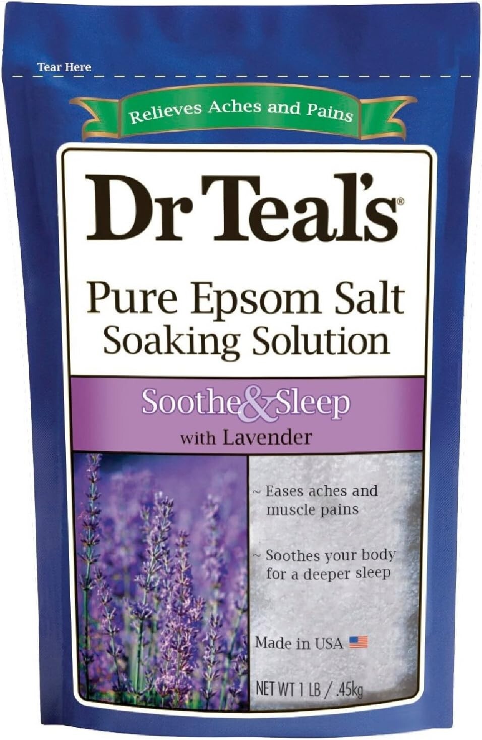Dr Teal's Pure Epsom Salt Soaking Solution Soothe & Sleep w/Lavender 1 lb.