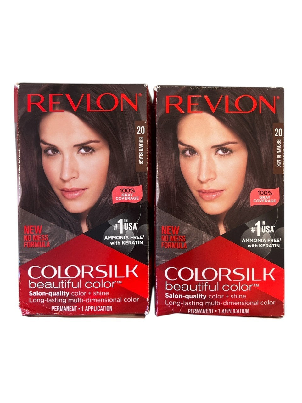 Pack of 2 Revlon Colorsilk Beautiful Color Permanent Hair Color 020 Brown Black