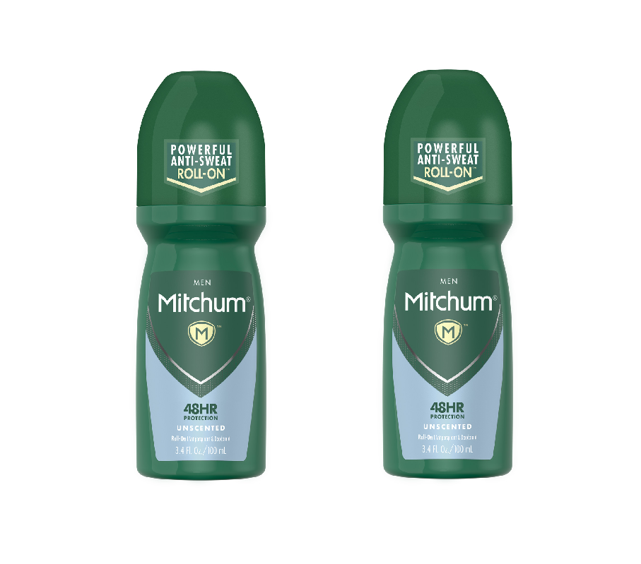 Pack of 2 Mitchum Men Anti-Perspirant &amp; Deodorant Roll-On Unscented 48HR, 3.4oz