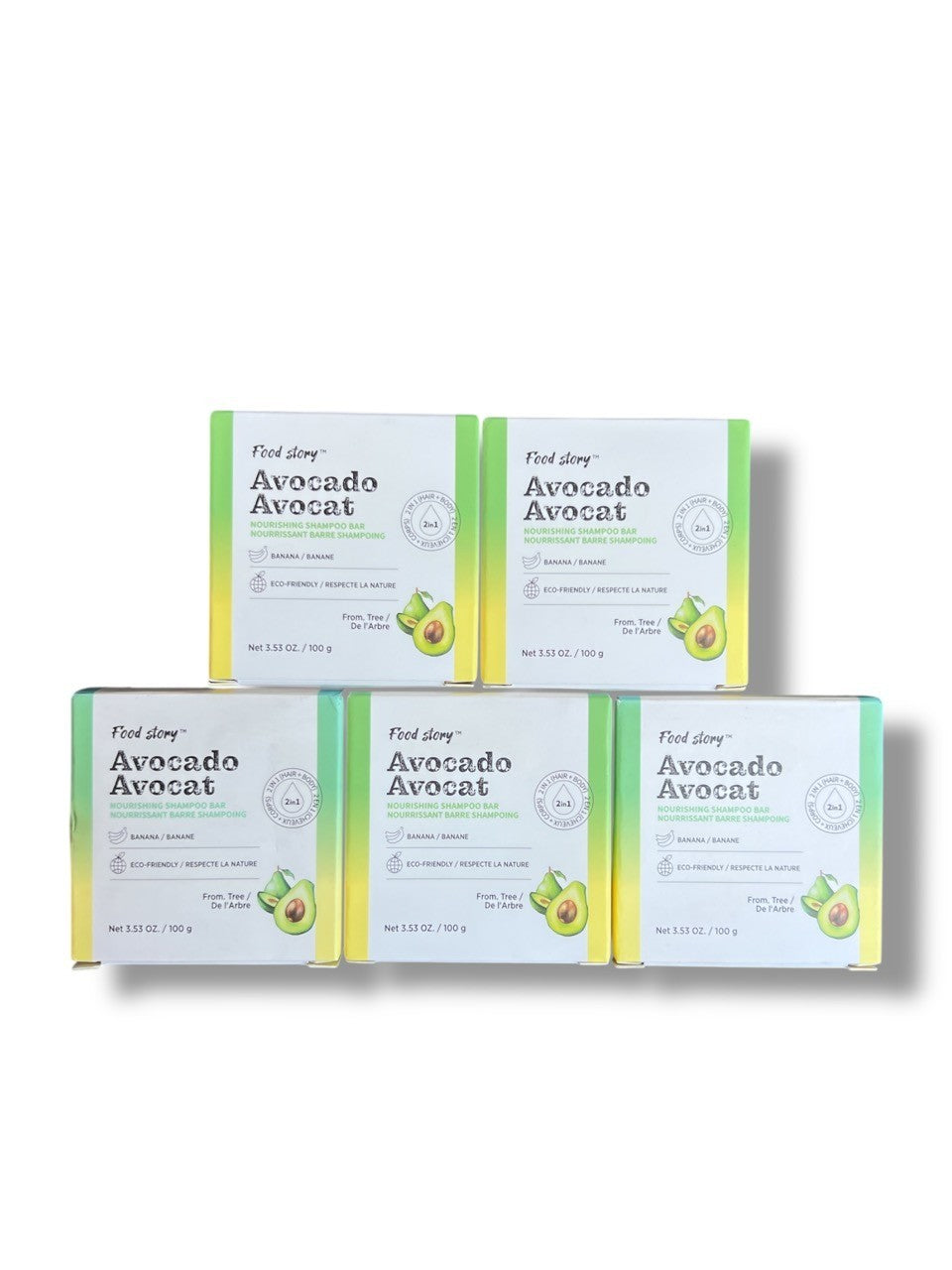Pack of 5 - Food Story for Hair - Avocado Avocat Shampoo Bar 3.53 oz