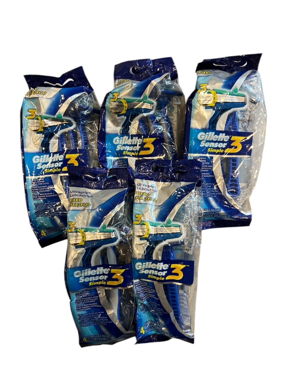 Pack of 5 - Gillette Sensor 3 Simple Disposable Razors For Men 4ct