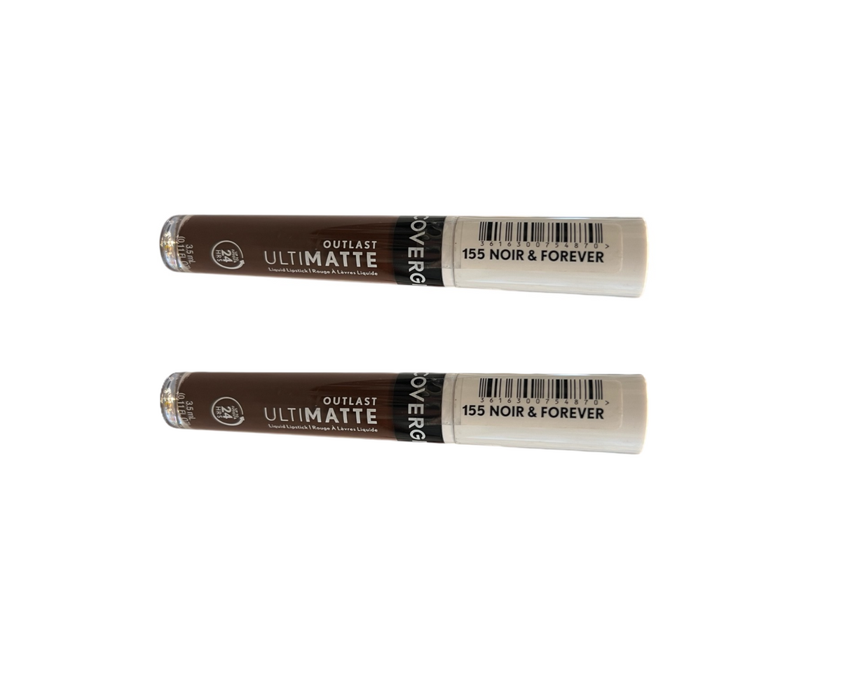 2 Pack CoverGirl Outlast Ultimatte Liquid Lipstick 24 hours - 155 Noir &amp; Forever