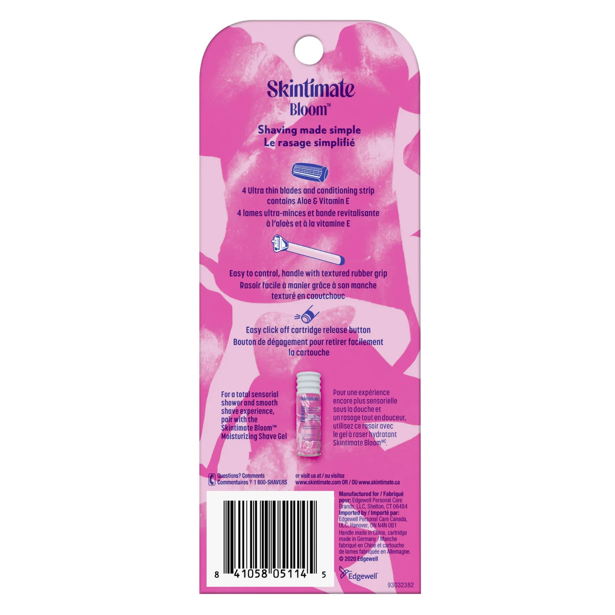 Pack of 3 - Skintimate Bloom Women's Razor Handle & Two 4 Blade Cartridges
