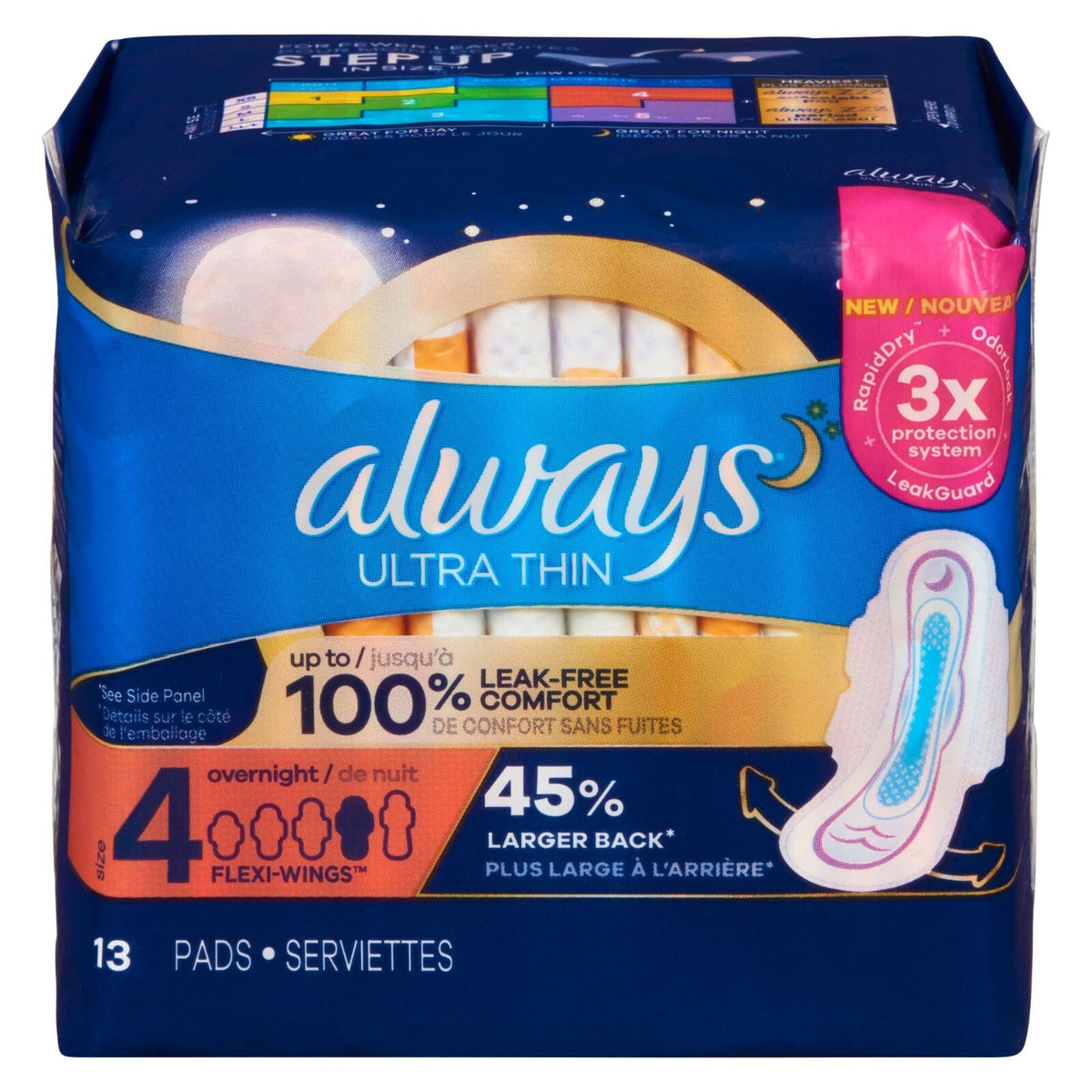 Always Ultra Thin Size 4 Overnight Absorbency w/Wings 13 Pads (Lot of 3) *NEW*