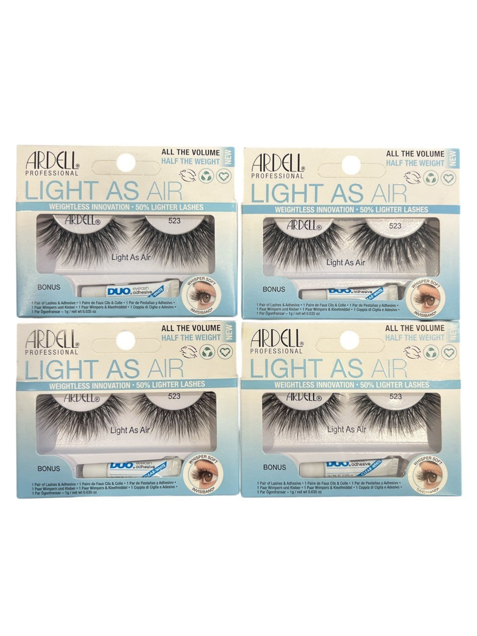 Pack of 4 - Ardell Light As Air 523, plus a Bonus DUO Adhesive, 1g Clear