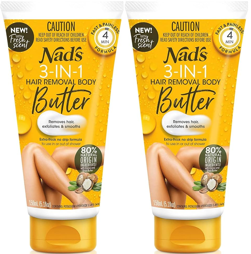 (2 Pack) Nad's 3 in 1 Hair Removal Body Butter, Removes Hair, Exfoliates & Smooths