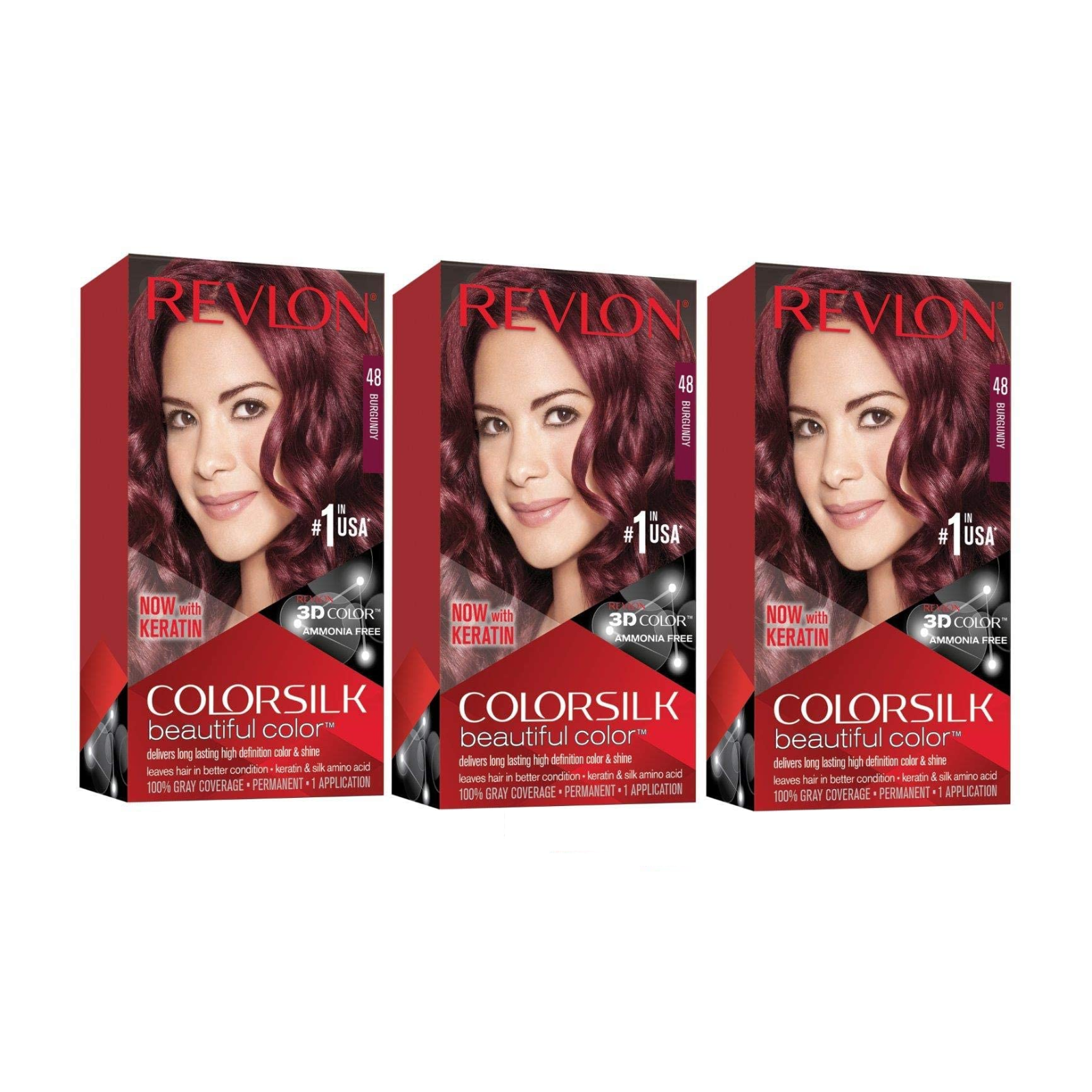 (3 Pack) Revlon Colorsilk Beautiful Color Permanent Hair Color #48 BURGUNDY