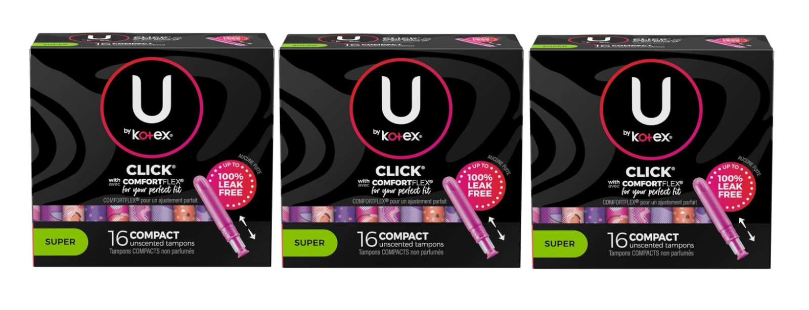 (3 Pack) U By Kotex Click Compact Tampons - Super Absorbency-Unscented