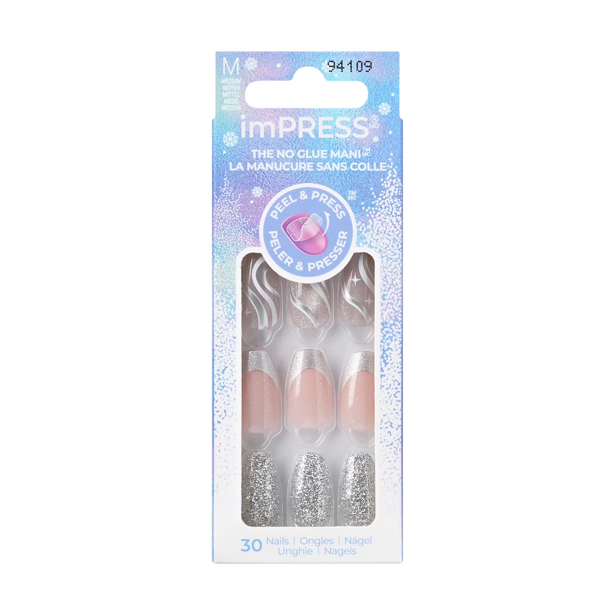 KISS imPRESS Press on Nails, Only Wish, Silver, Medium Coffin, 30 Count *NEW*