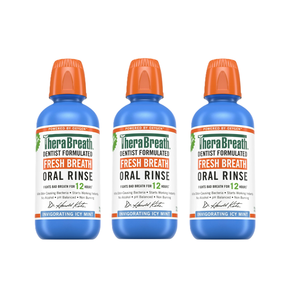 3 Pack TheraBreath Fresh Breath Oral Rinse, Icy Mint Flavor, 16 fl oz Ex: 01/26
