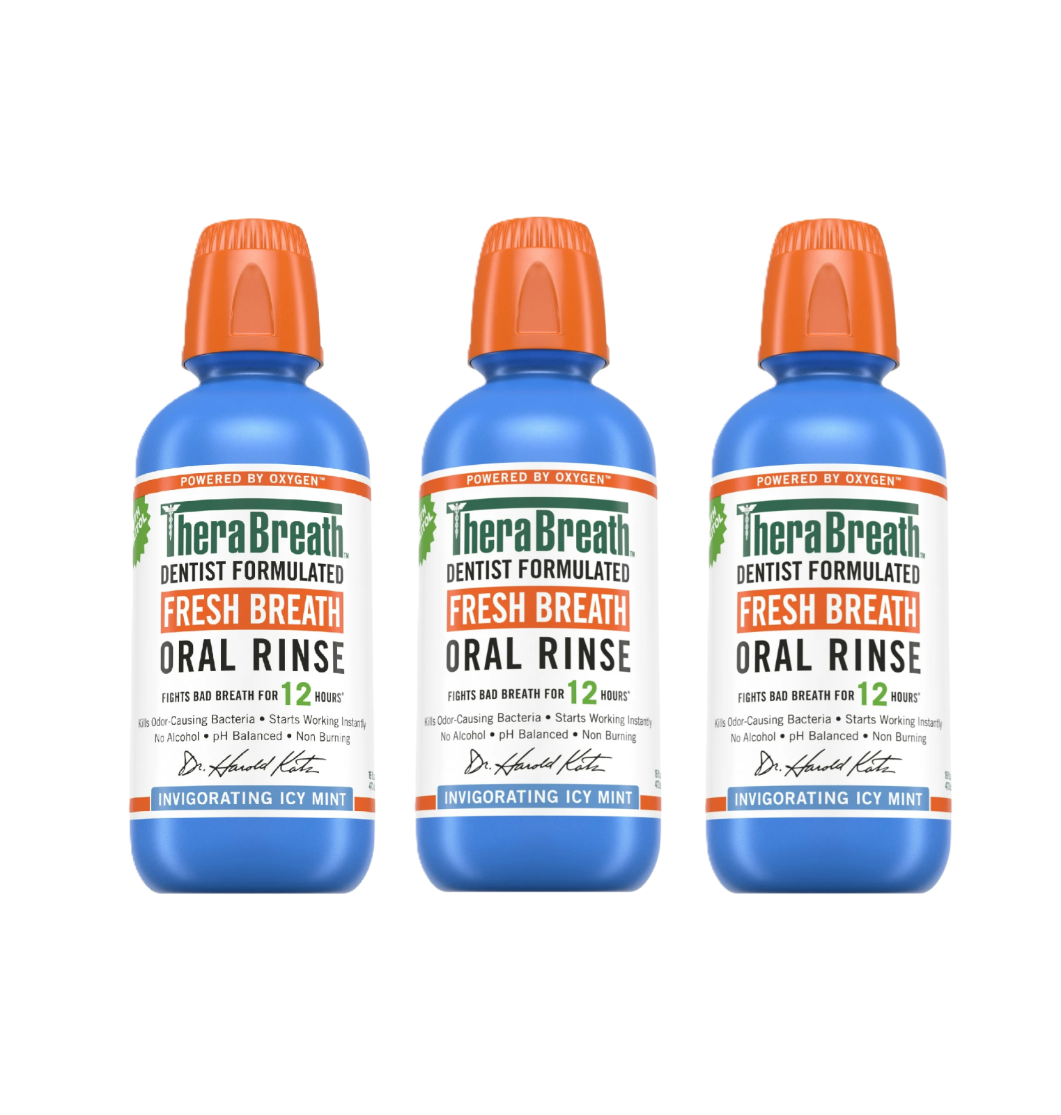 3 Pack TheraBreath Fresh Breath Oral Rinse, Icy Mint Flavor, 16 fl oz Ex: 01/26