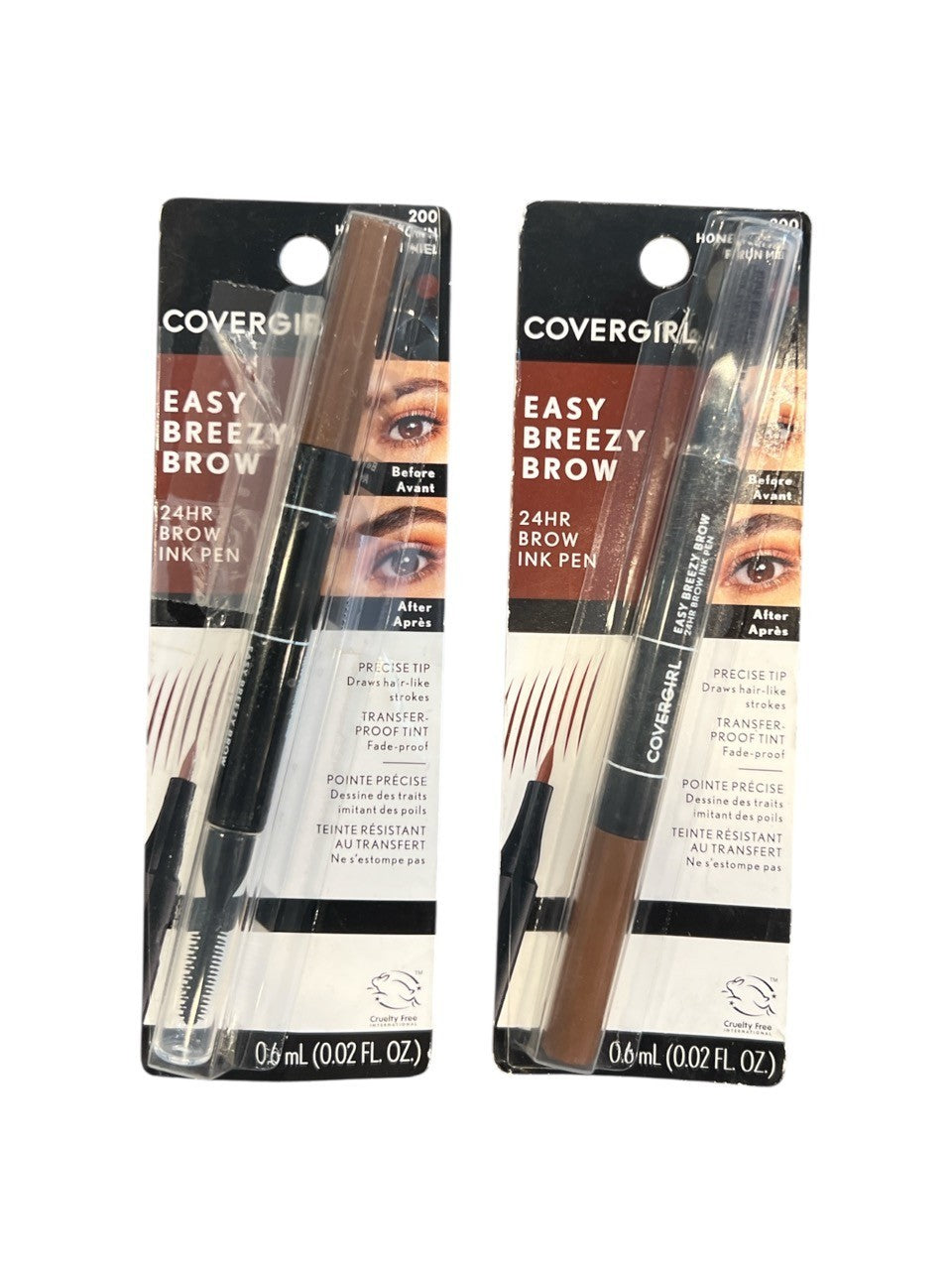 2 Pack  Covergirl Easy Breezy Brow 24hr Ink Pens - Honey Brown 200 - Damaged pkg