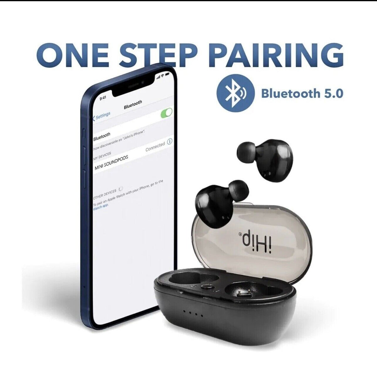 iHip Mini SoundPods Black True Wireless Bluetooth Headphones *NEW*